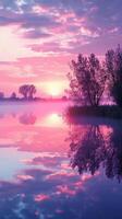 AI generated Tranquil Sunrise, serene atmosphere of a lake at sunrise, background image, generative AI photo