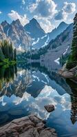 AI generated Mountain Lake Reflection, background image, generative AI photo