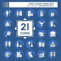 Icon Set Fast Food. related to Restaurant symbol. long shadow style. simple design editable. simple illustration vector