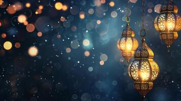 AI generated Luxury 3d lantern islamic festival background for ramadan kareem, eid al fitr, islamic holy month photo