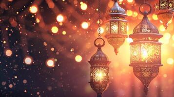 AI generated Luxury 3d lantern islamic festival background for ramadan kareem, eid al fitr, islamic holy month photo