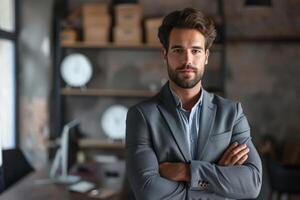 AI generated Portrait of a successful and smiling senior businessman consultant looking at the camera photo