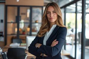 AI generated Portrait of successful business woman inside office photo