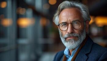 AI generated Portrait of a successful and smiling senior businessman consultant looking at the camera photo