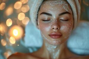 AI generated Serenity in Self-Care A Tranquil Spa Experience Illuminated by Soft, Warm Lights Promoting Wellness and Relaxation photo