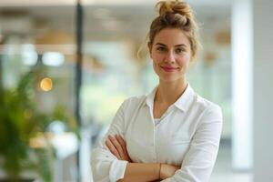 AI generated Portrait of successful business woman inside office photo