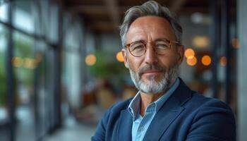 AI generated Portrait of a successful and smiling senior businessman consultant looking at the camera photo