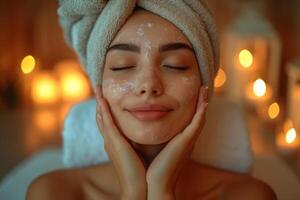 AI generated Serenity in Self-Care A Tranquil Spa Experience Illuminated by Soft, Warm Lights Promoting Wellness and Relaxation photo