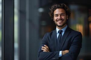 AI generated Portrait of a successful and smiling senior businessman consultant looking at the camera photo