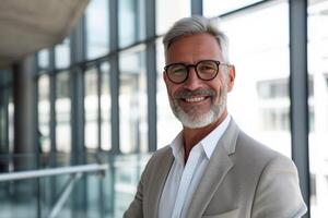 AI generated Portrait of a successful and smiling senior businessman consultant looking at the camera photo