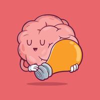 Brain character holding a light bulb vector illustration. Imagination, intelligence design concept.