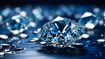 AI generated Beautiful diamonds close up on a dark background photo