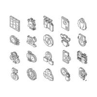 time management clock work isometric icons set vector