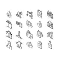 oil industry factory plant isometric icons set vector