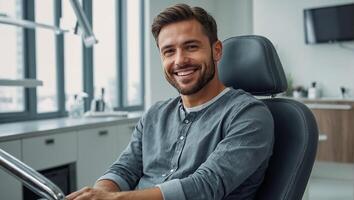 AI generated Smiling man in dentist's chair photo