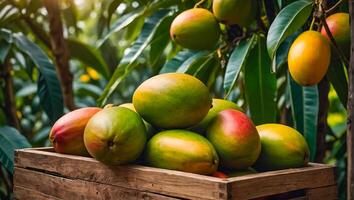 AI generated ripe mango harvest the garden photo