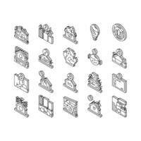 green building city eco office isometric icons set vector