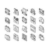 System Work Process Collection isometric icons set vector