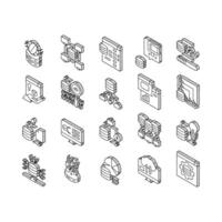 Digital Processing Collection isometric icons set vector Illustration