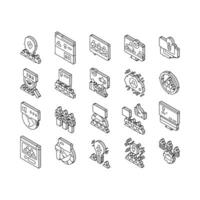 Crowdsourcing Business Collection isometric icons set vector Illustration