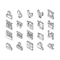 Chicken Meat Factory Collection isometric icons set vector