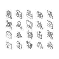 Coworking Service Collection isometric icons set vector