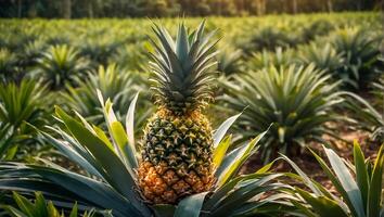 AI generated Harvest of fresh pineapples growing in the garden photo