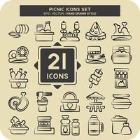 icono conjunto picnic. relacionado a fiesta símbolo. mano dibujado estilo. sencillo diseño editable. sencillo ilustración vector