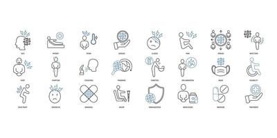 Sickness icons set. Set of editable stroke icons.Vector set of Sickness vector