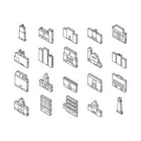 Building Architecture Collection isometric icons set vector