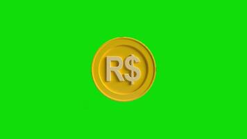 Single Brazilian real Coin Green Screen video