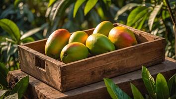 AI generated ripe mango harvest the garden photo