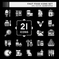 icono conjunto rápido alimento. relacionado a restaurante símbolo. lustroso estilo. sencillo diseño editable. sencillo ilustración vector