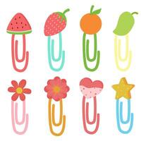 Paperclip with cute fruit and flower vector