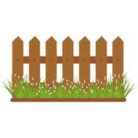 Wooden fence with grass vector