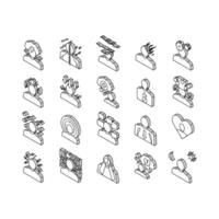 Psychological Problems Collection isometric icons set vector