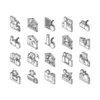 Dismantling Construction Process isometric icons set vector