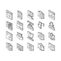 3d Modelling Software And Device isometric icons set vector