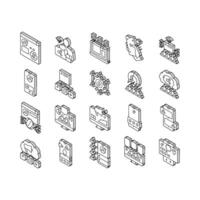 social redes en línea aplicación isométrica íconos conjunto vector