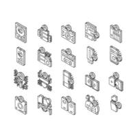 Data Recovery Computer Processing isometric icons set vector