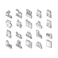 Paper Production Plant Collection isometric icons set vector