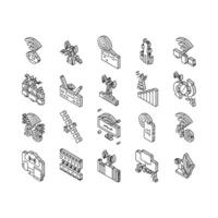 Telecommunication Technology isometric icons set vector