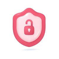 3D protective shield. Shield with padlock. Concepts for preventing data theft while using the internet. 3D vector Illustration.