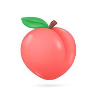 3D peach fruit. Heart shaped peach. Vegetarian fruit for health care. 3D vector Illustration.