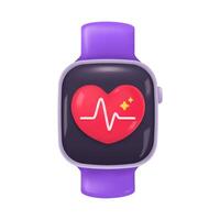 3D smart watch that helps detect your heartbeat while exercising. Equipment for health lovers. 3D vector Illustration.