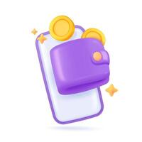 3D wallet on mobile screen Application concept to help manage savings Investing for profit. 3D vector Illustration.