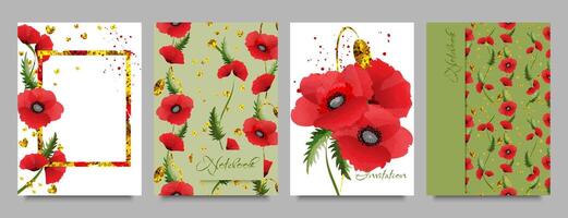 A set of layouts of the cover with poppies. vector