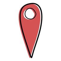 Red Map Location doodle icon. Vector Color Linear Pointer or Mark, Isolated on white. Hand drawn Travel symbol for Navigation. Design Graphic art for Logotype, Card, Mobile App, Creative Localization.