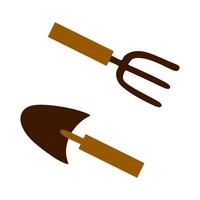 Shovel and Hoe are gardening tools. Vector flat Design Illustration isolated White background. Garden Equipment Elements for Cultivating and Farming. Design art for Card, Poster, Banner.