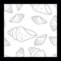 Seashells seamless pattern. Linear drawing of Sea shell. Hand drawn Vector Doodle marine illustration.